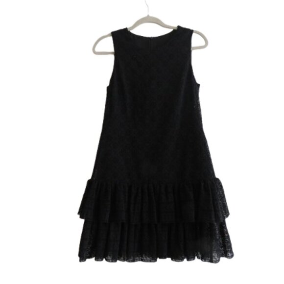 PHILOSOPHY DI LORENZO SERAFINI Broderie Anglaise Lace Ruffle Tiered Black Dress - Picture 1 of 15